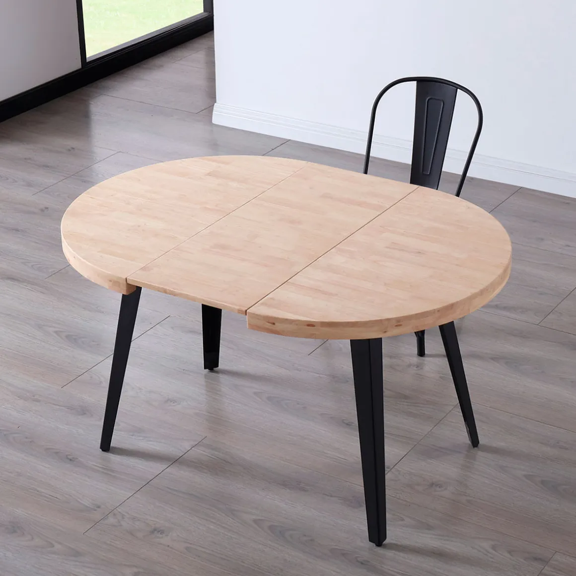 Mesa de comedor Berg extensible diseño redondo roble nordish/negro 76x80-120-160x80 cm
