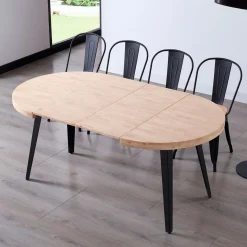 Mesa de comedor Berg extensible diseño redondo roble nordish/negro 76x80-120-160x80 cm