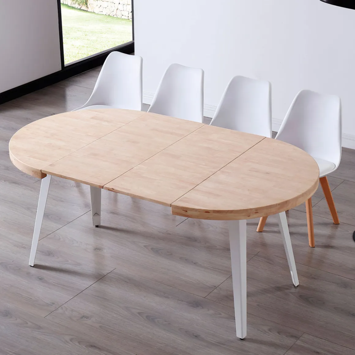 Mesa de comedor Berg extensible diseño redondo 76x100-140-180x100 cm