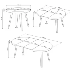 Mesa de comedor Berg extensible diseño redondo 76x100-140-180x100 cm