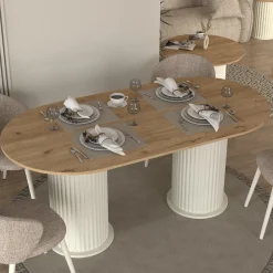 Mesa de comedor Bohema diseño fijo blanco/natural 77,7x180x90 cm