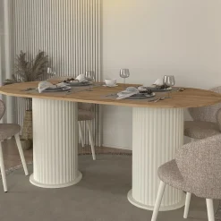 Mesa de comedor Bohema diseño fijo blanco/natural 77,7x180x90 cm