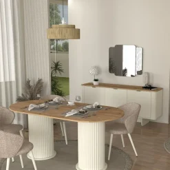 Mesa de comedor Bohema diseño fijo blanco/natural 77,7x180x90 cm