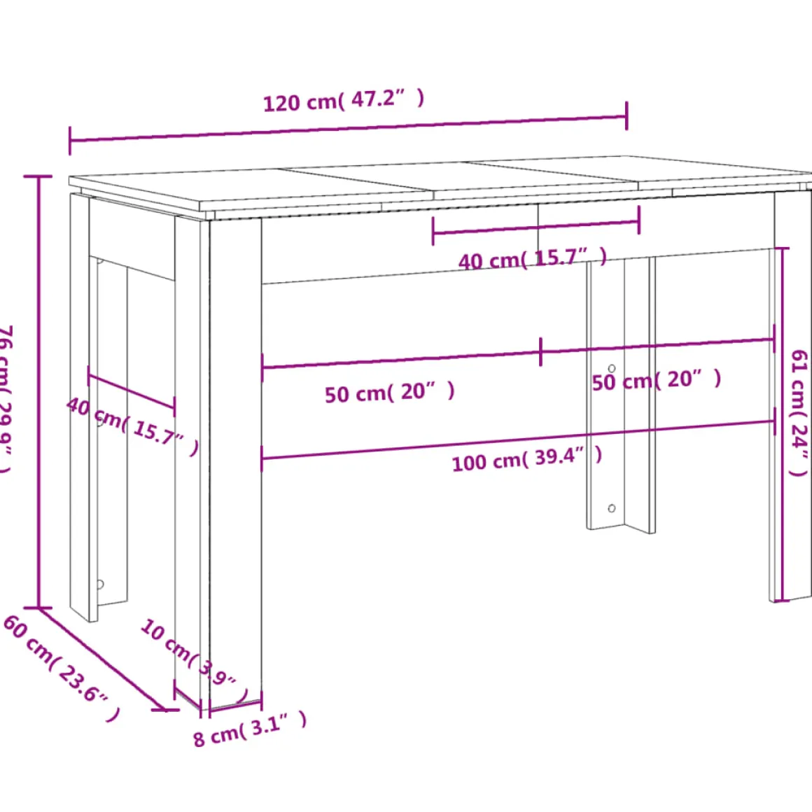 Mesa de comedor Cernícalo diseño fijo 76x120x60 cm