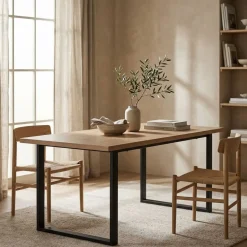 Mesa de comedor Cinnamon diseño fijo natural/negro 76x140x90 cm