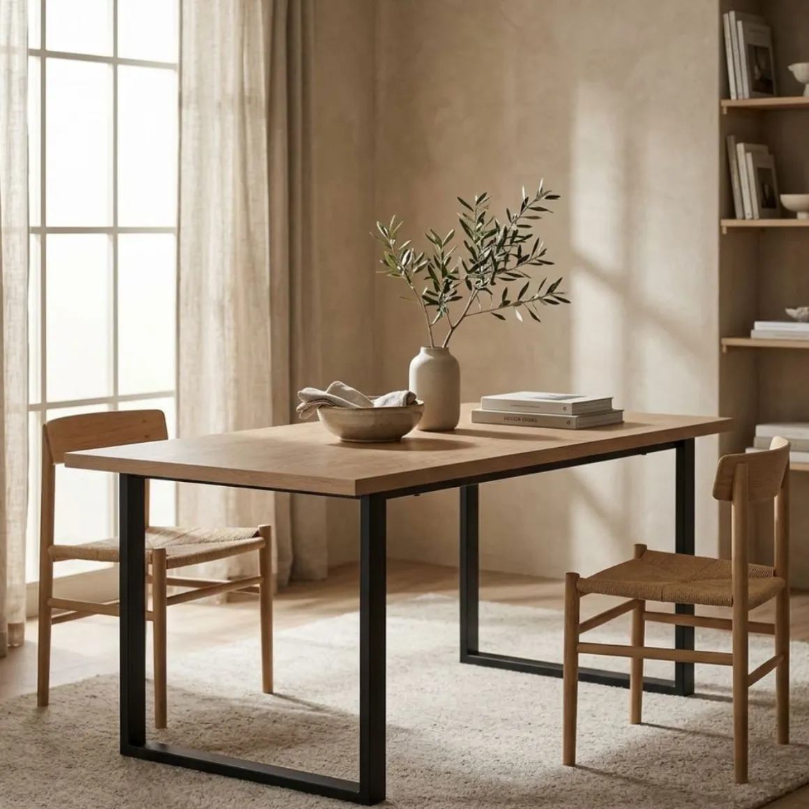 Mesa de comedor Cinnamon diseño fijo natural/negro 76x140x90 cm