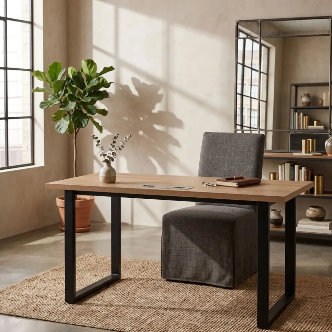 Mesa de comedor Cinnamon diseño fijo natural/negro 76x140x90 cm