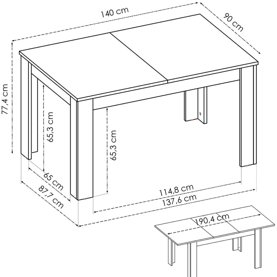 Mesa de comedor extensible Dine 77x140-190x90 cm