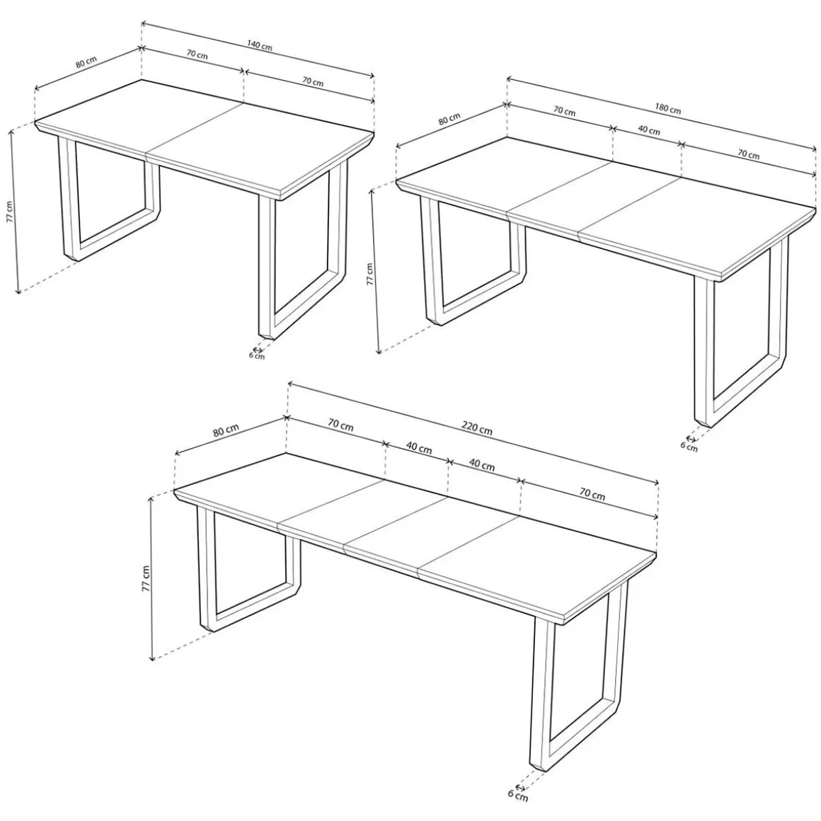 Mesa de comedor extensible Roma 77x140x80 cm