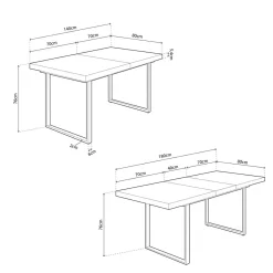 Mesa de comedor extensible Natural 76x140-180x80 cm