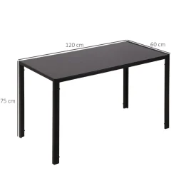 Mesa de comedor Fluorita Homcom diseño fijo 4-6 personas cristal negro 75x120x60 cm