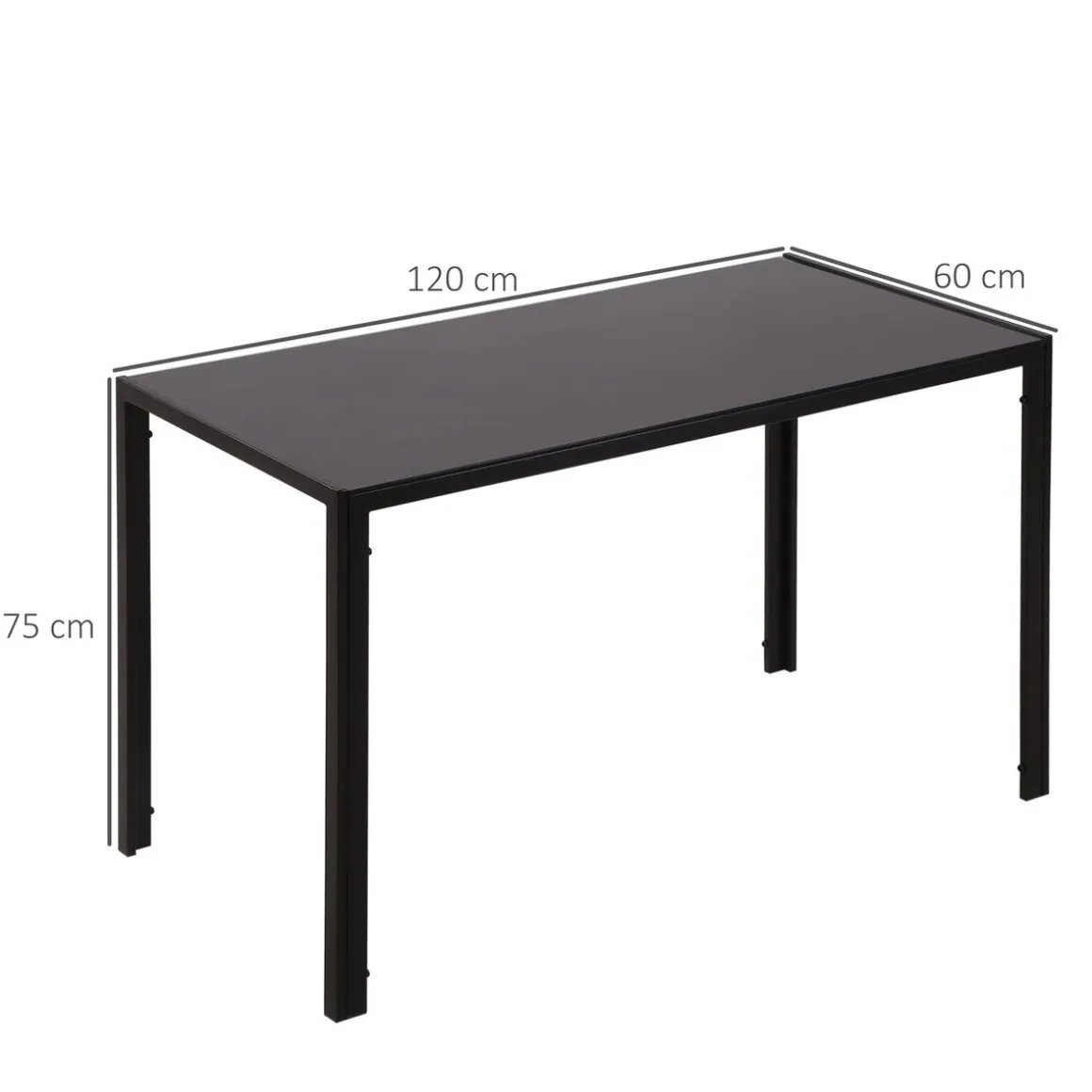 Mesa de comedor Fluorita Homcom diseño fijo 4-6 personas cristal negro 75x120x60 cm