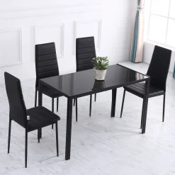 Mesa de comedor Fluorita Homcom diseño fijo 4-6 personas cristal negro 75x120x60 cm