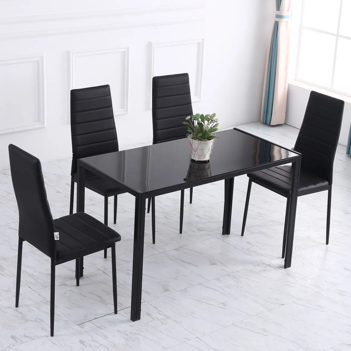 Mesa de comedor Fluorita Homcom diseño fijo 4-6 personas cristal negro 75x120x60 cm