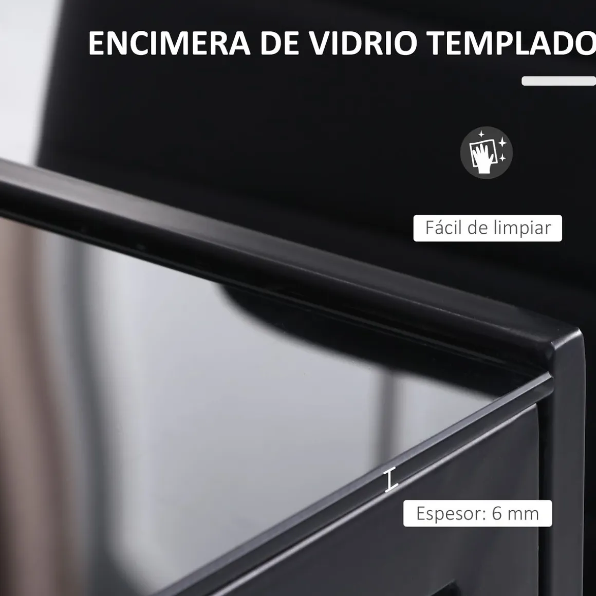Mesa de comedor Fluorita Homcom diseño fijo 4-6 personas cristal negro 75x120x60 cm