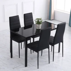 Mesa de comedor Fluorita Homcom diseño fijo 4-6 personas cristal negro 75x120x60 cm