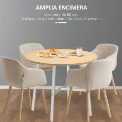 Mesa de comedor Galway Homcom 4 personas natural/blanco Ø80x76 cm