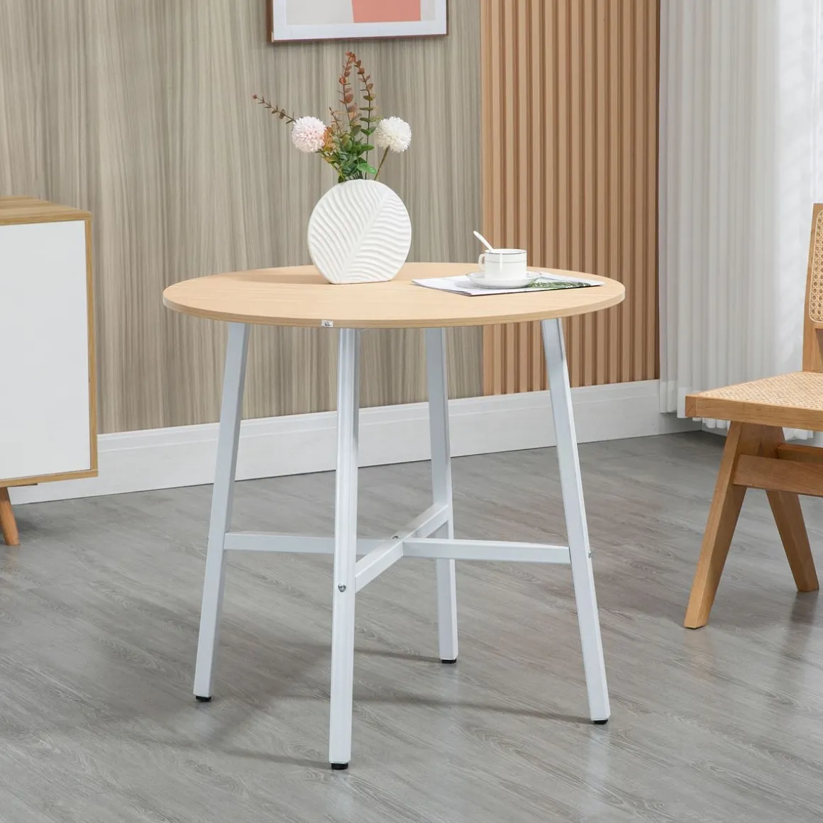 Mesa de comedor Galway Homcom 4 personas natural/blanco Ø80x76 cm