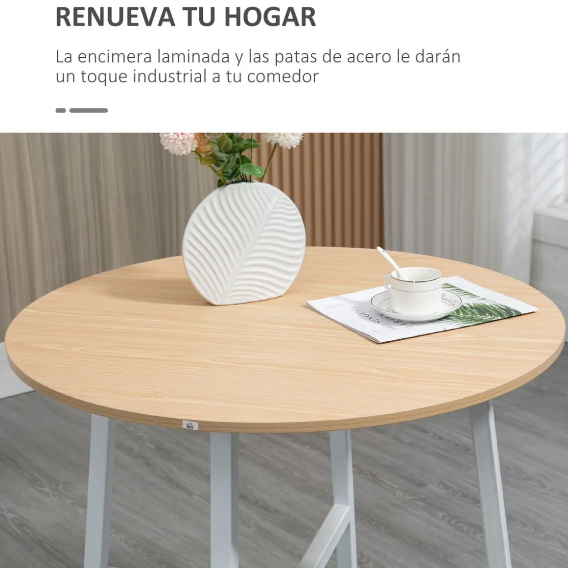 Mesa de comedor Galway Homcom 4 personas natural/blanco Ø80x76 cm