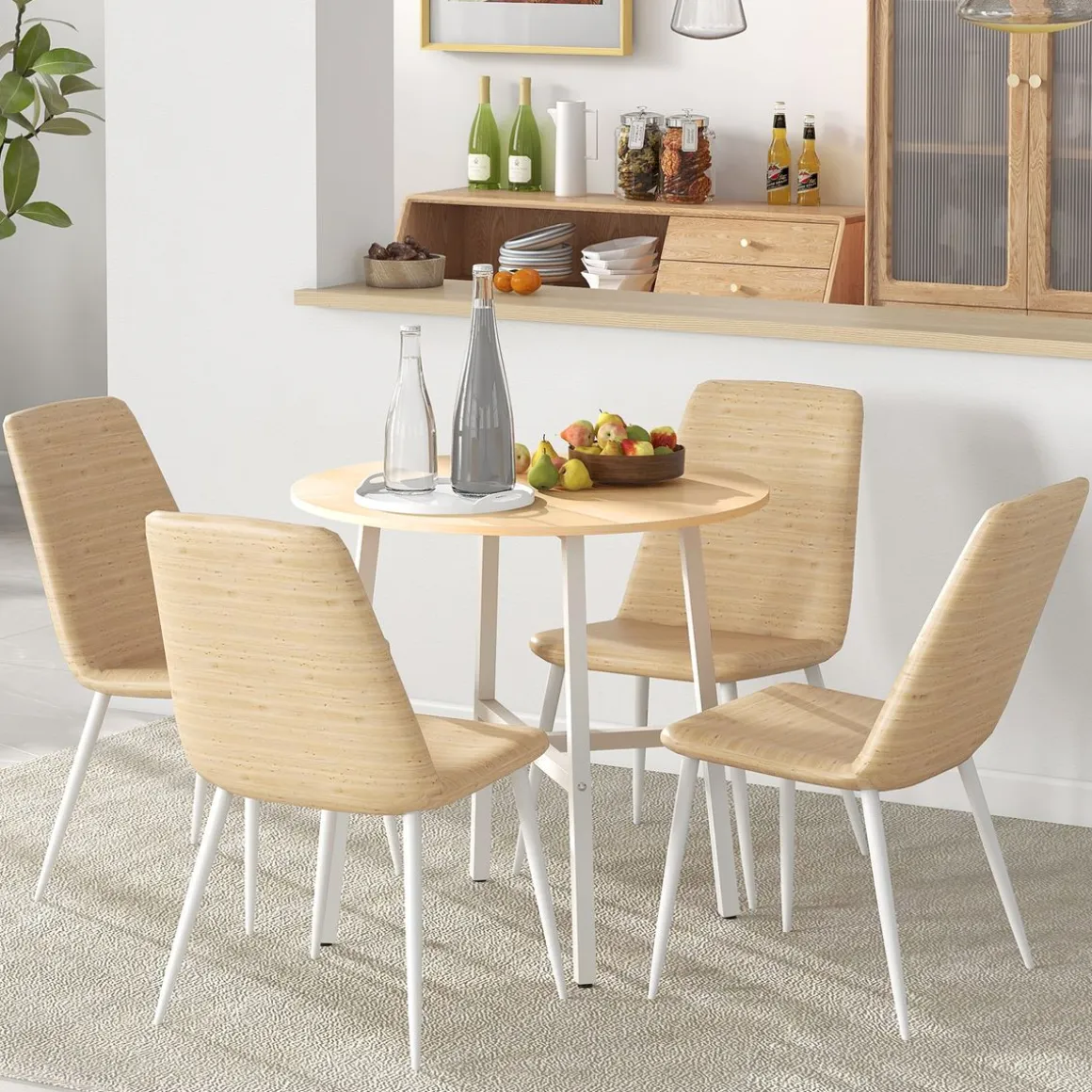Mesa de comedor Galway Homcom 4 personas natural/blanco Ø80x76 cm