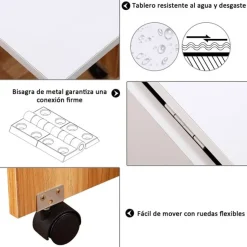 Mesa de comedor Homcom 3 posiciones plegable con ruedas blanco/madera 73x120x80 cm