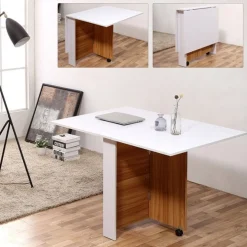 Mesa de comedor Homcom 3 posiciones plegable con ruedas blanco/madera 73x120x80 cm