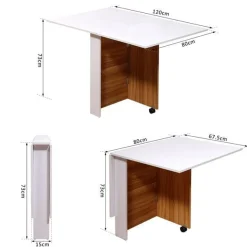 Mesa de comedor Homcom 3 posiciones plegable con ruedas blanco/madera 73x120x80 cm