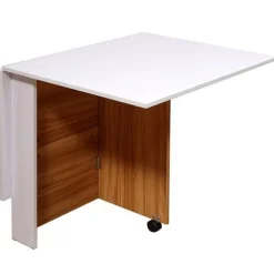 Mesa de comedor Homcom 3 posiciones plegable con ruedas blanco/madera 73x120x80 cm