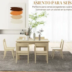 Mesa de comedor Júpiter Homcom para 4-6 personas blanco/roble 75x140x89,5 cm