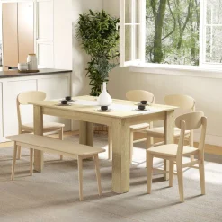 Mesa de comedor Júpiter Homcom para 4-6 personas blanco/roble 75x140x89,5 cm