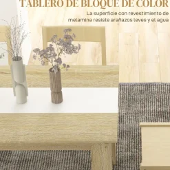 Mesa de comedor Júpiter Homcom para 4-6 personas blanco/roble 75x140x89,5 cm