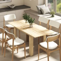 Mesa de comedor Katy Homcom extensible natural 75x140-180x90 cm
