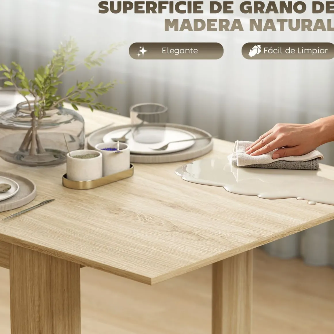 Mesa de comedor Katy Homcom extensible natural 75x140-180x90 cm