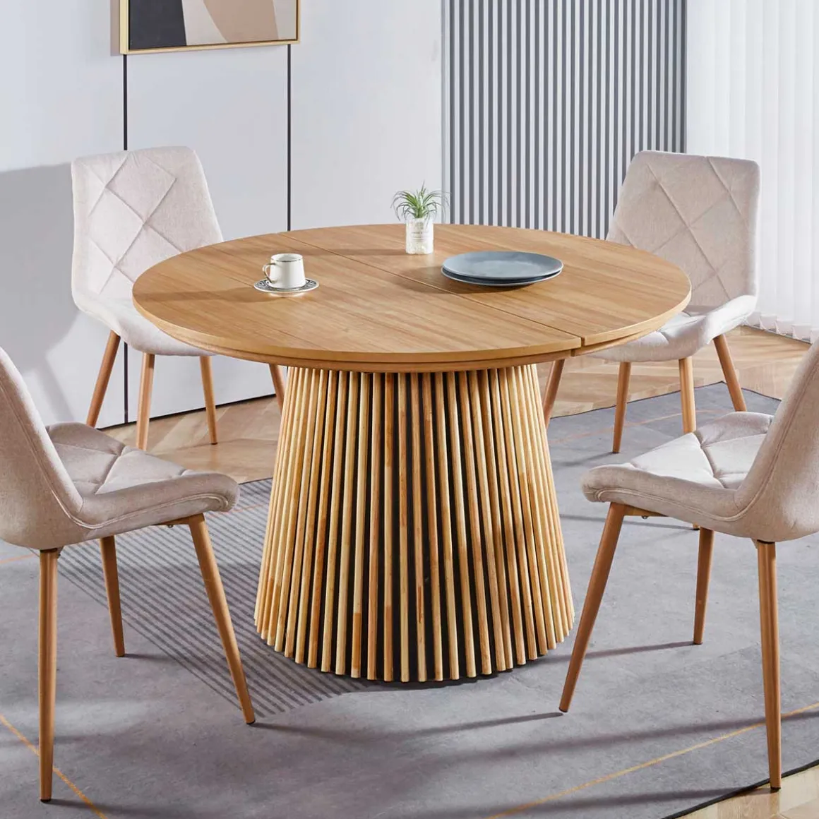 Mesa de comedor Keanu forma circular extensible 75x120-160-200x120 cm