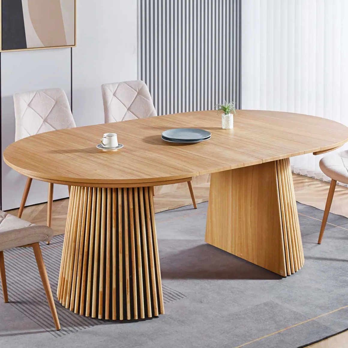 Mesa de comedor Keanu forma circular extensible 75x120-160-200x120 cm