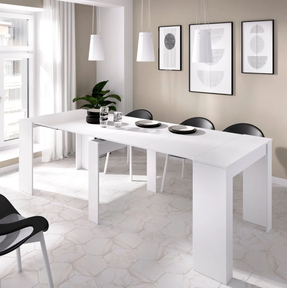 Mesa de comedor Kiona diseño extensible 77x54-239x90 cm