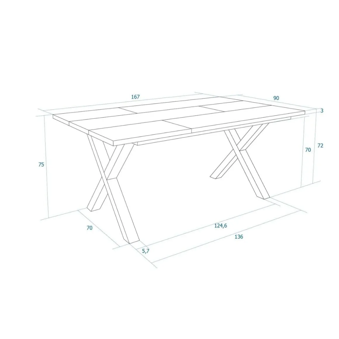 Mesa de comedor Kroma diseño fijo patas en X 75x167x90 cm