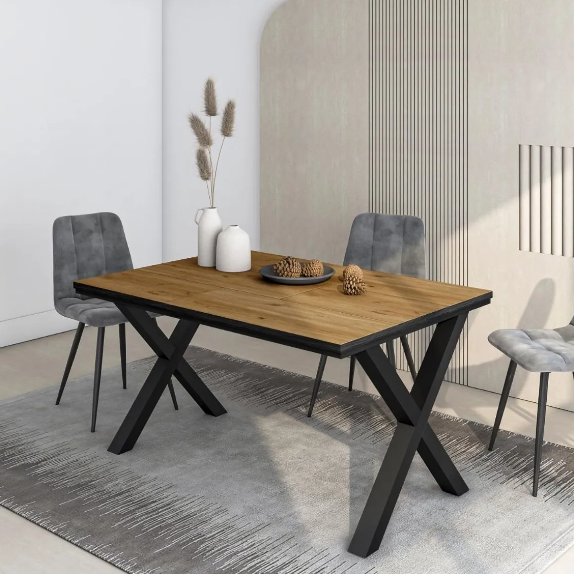 Mesa de comedor Kroma diseño fijo patas en X 75x167x90 cm