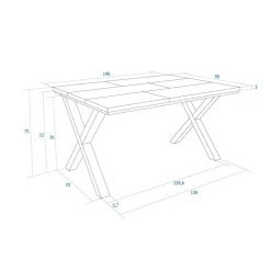 Mesa de comedor Kroma diseño fijo patas en X 74x140x90 cm