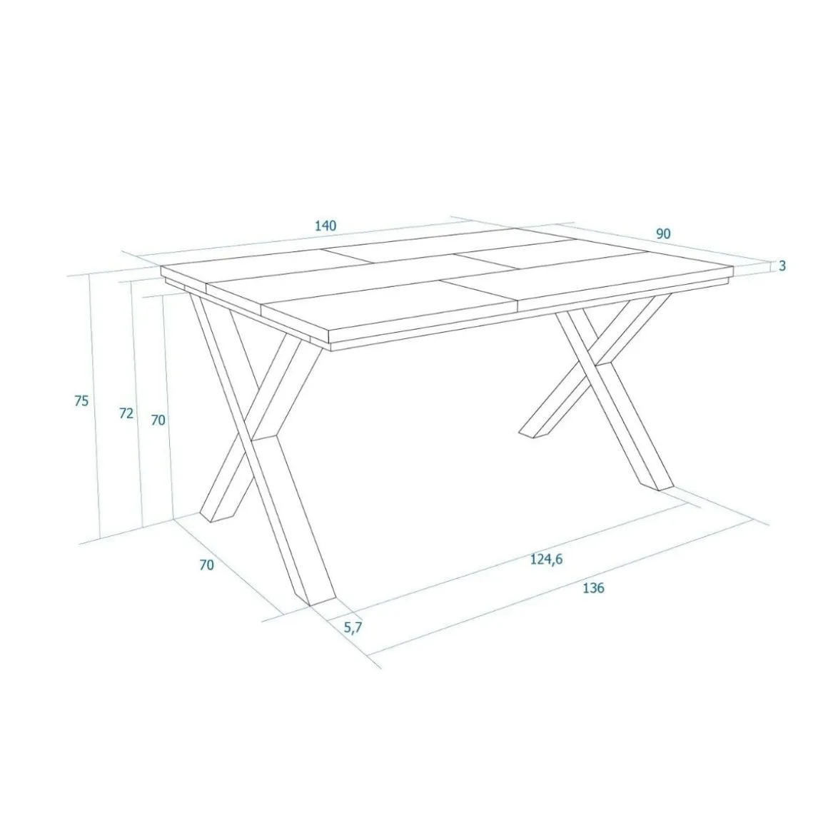 Mesa de comedor Kroma diseño fijo patas en X 74x140x90 cm