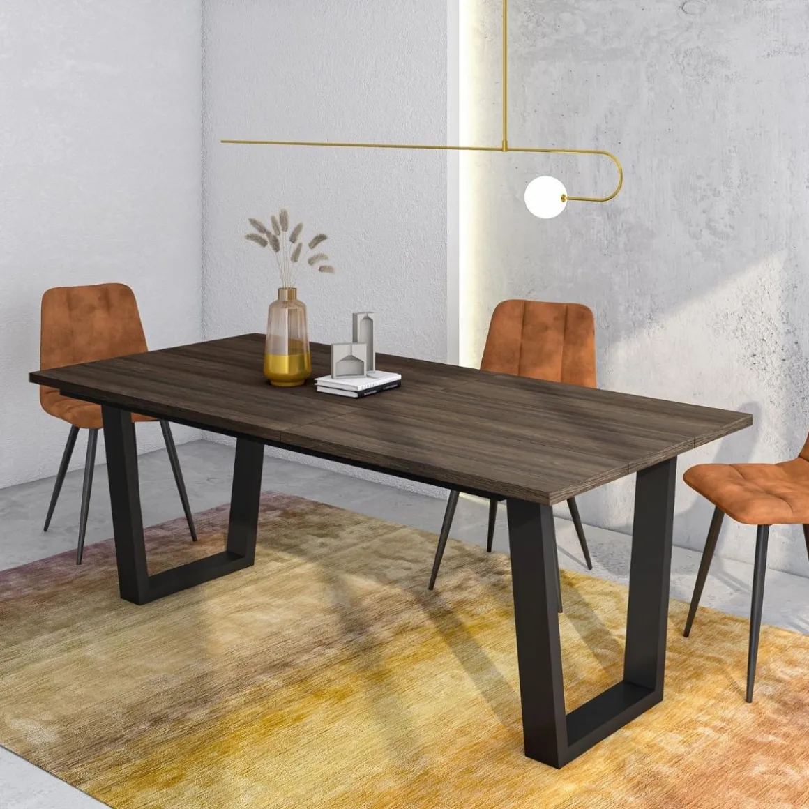 Mesa de comedor Kroma diseño fijo patas en U 74x194x90 cm