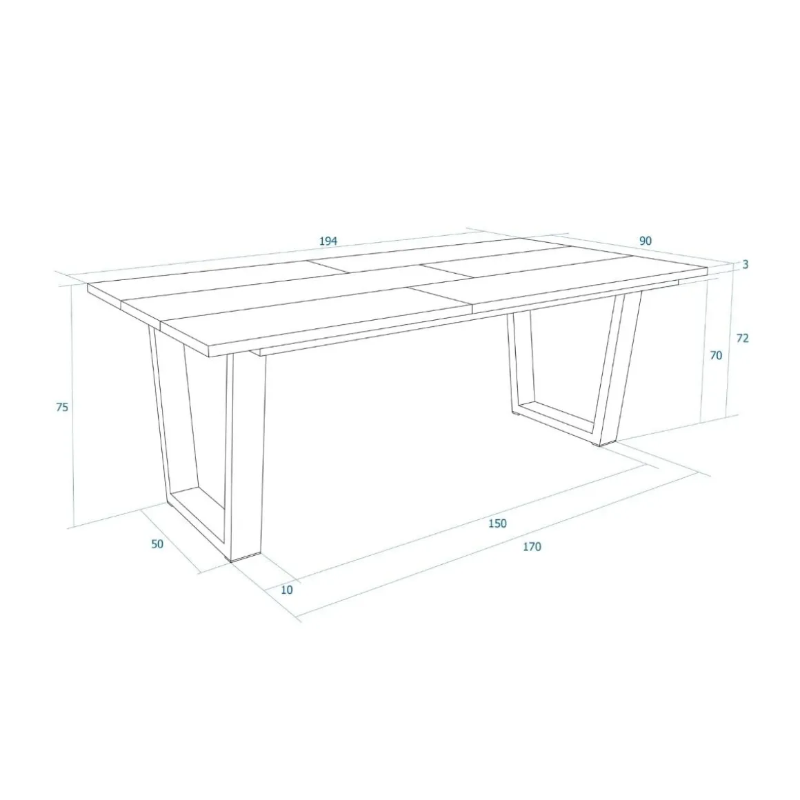 Mesa de comedor Kroma diseño fijo patas en U 74x194x90 cm
