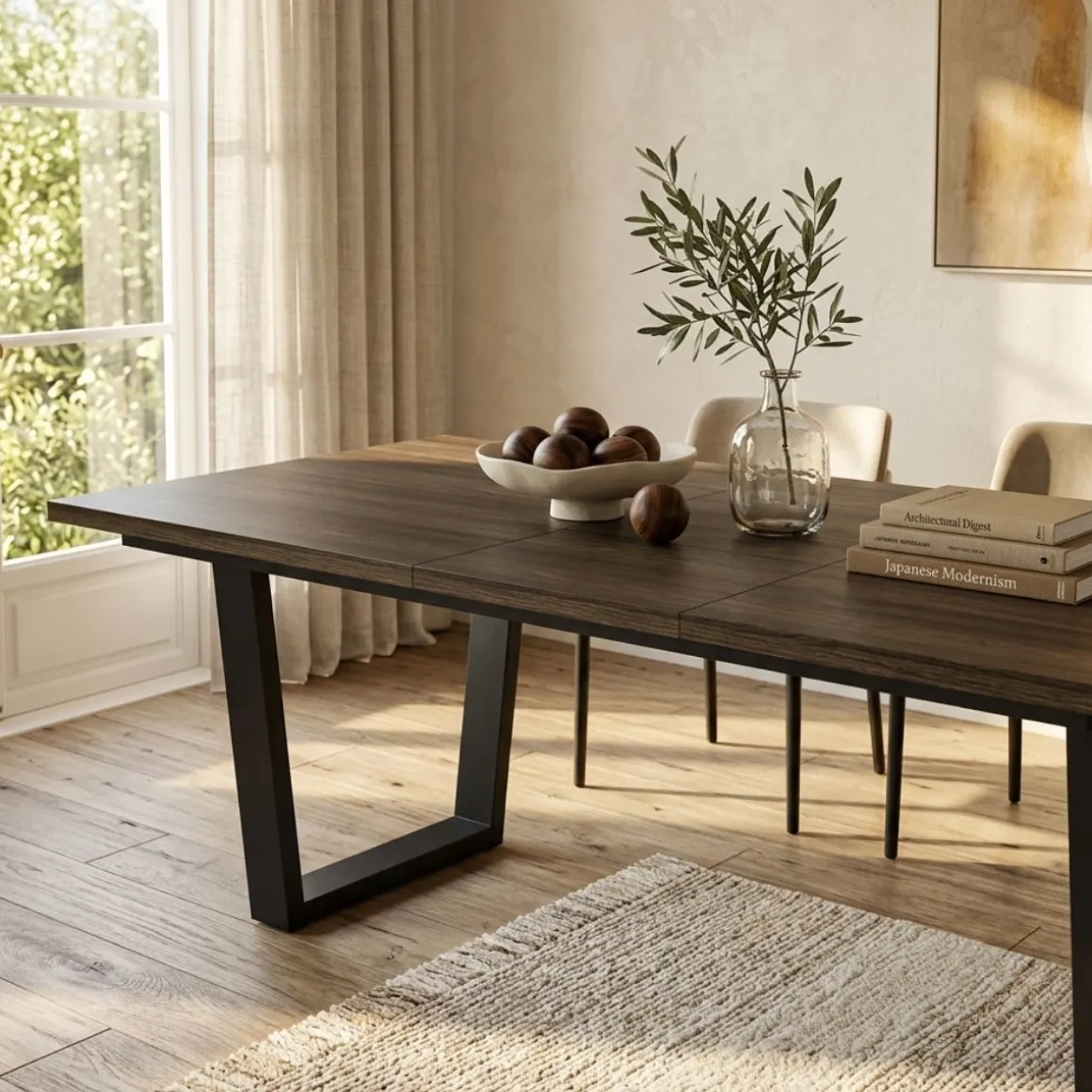 Mesa de comedor Kroma diseño fijo patas en U 74x194x90 cm