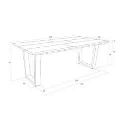 Mesa de comedor Kroma diseño fijo patas en U 74x194x90 cm