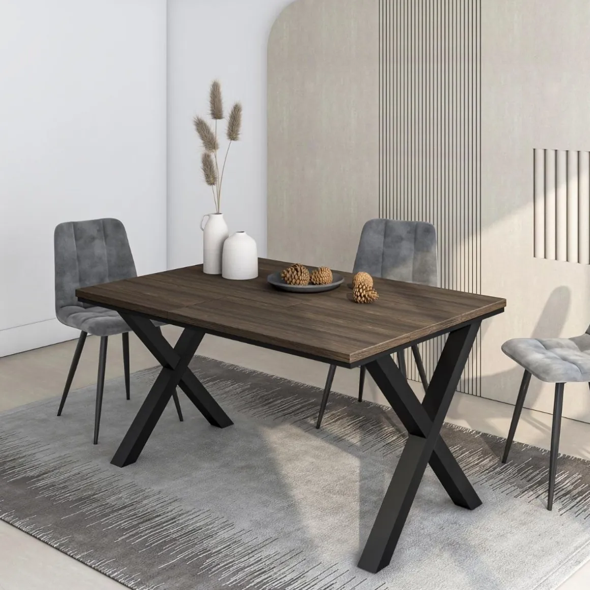 Mesa de comedor Kroma diseño fijo patas en X 75x194x90 cm