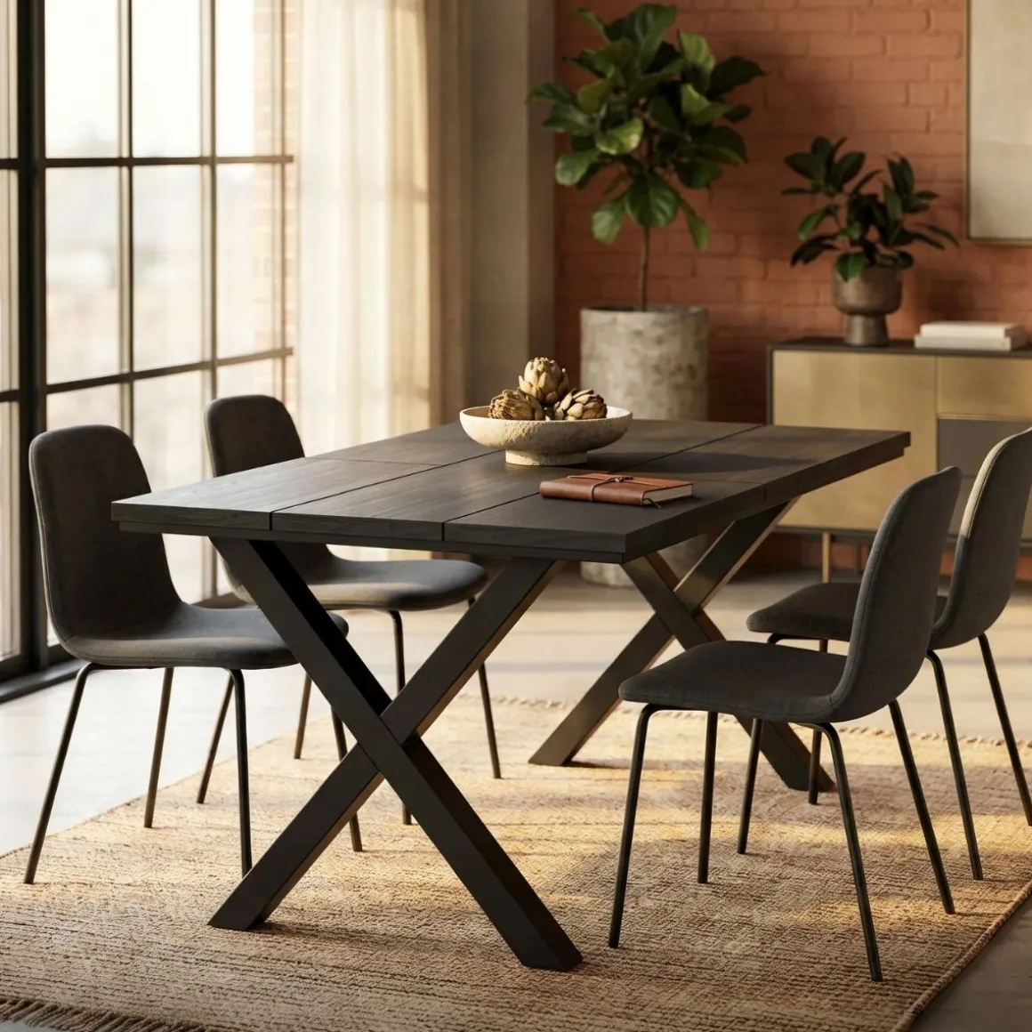 Mesa de comedor Kroma diseño fijo patas en X 75x194x90 cm