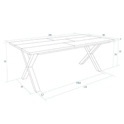 Mesa de comedor Kroma diseño fijo patas en X 75x194x90 cm