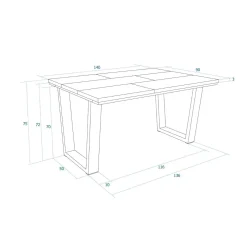 Mesa de comedor Kroma diseño fijo patas en U 74x140x90 cm
