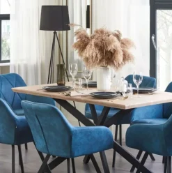 Mesa de comedor Kyba diseño fijo natural/negro 77x200x100 cm