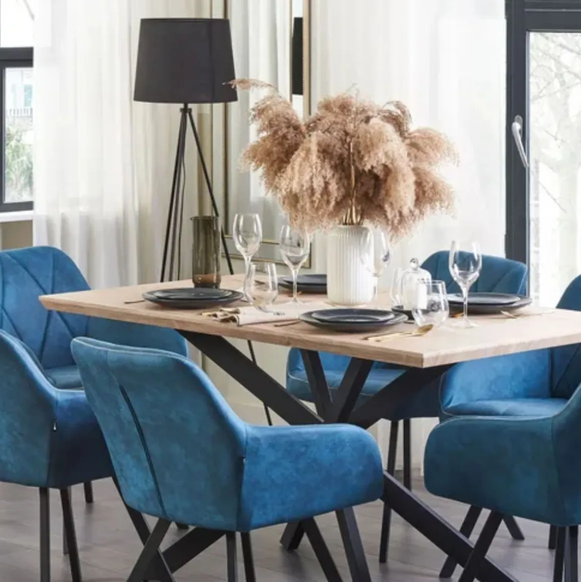 Mesa de comedor Kyba diseño fijo natural/negro 77x200x100 cm